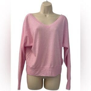 Autumn Cashmere Pink V-Neck Women’s Sweater with Button Back 100% Cashmere  XS